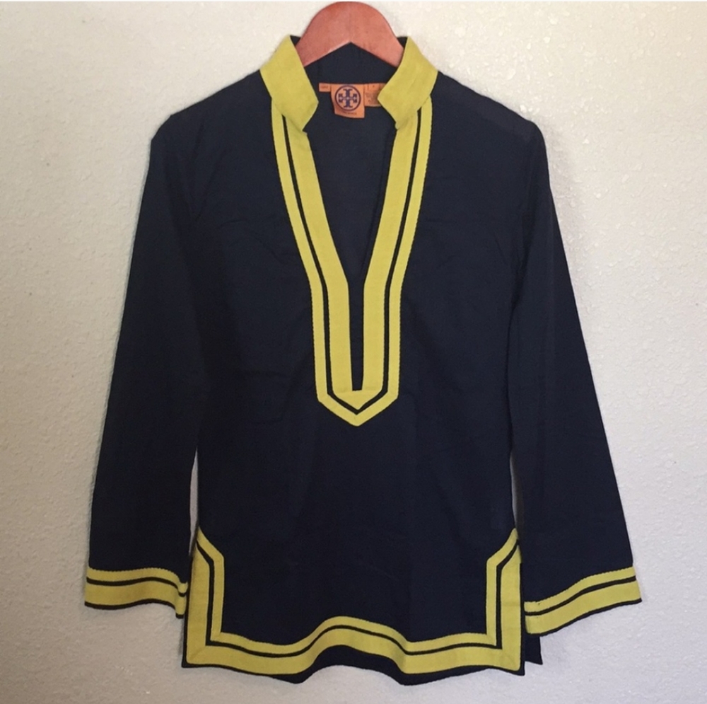Tory Burch Navy Tunic with Yellow Trim